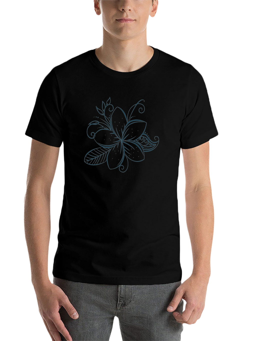 Elegant Black T-Shirt with Floral Design
