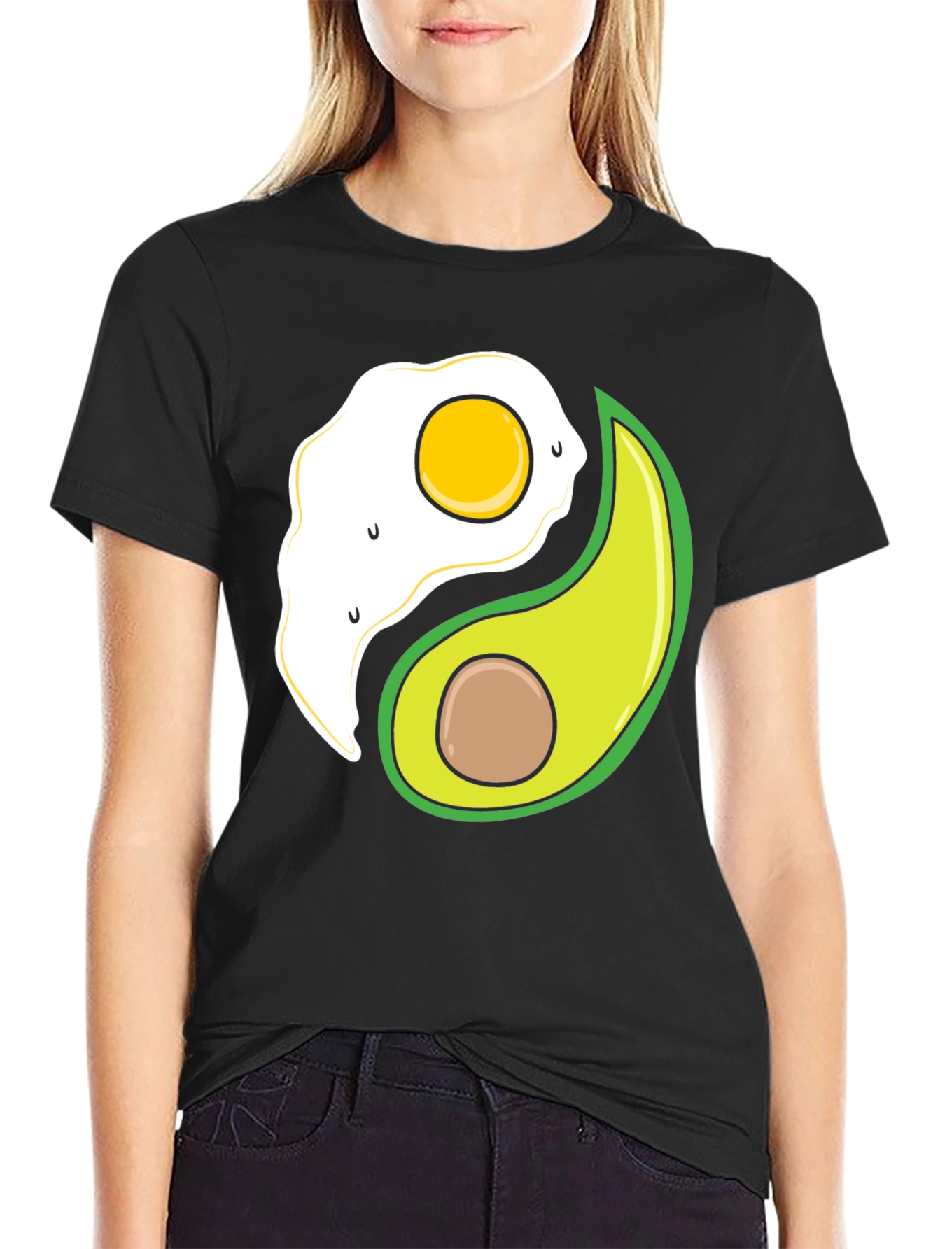 Egg & Avocado Yin Yang Black Graphic Tee