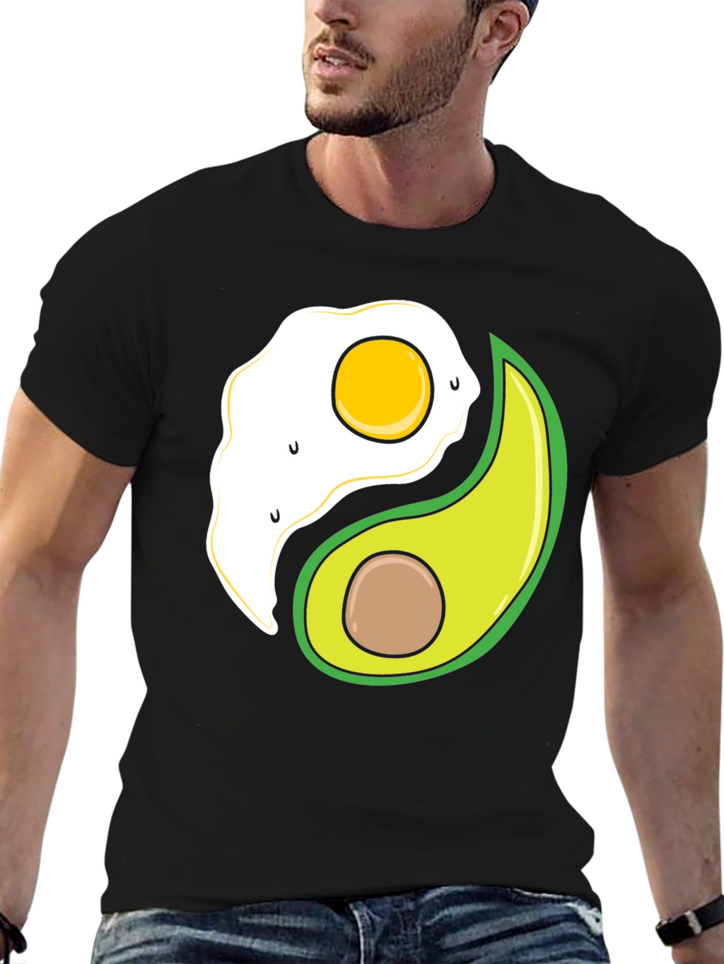 Egg & Avocado Yin Yang Black Graphic Tee
