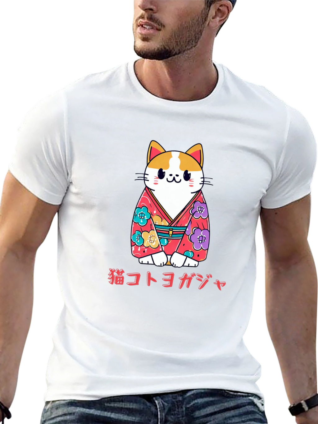 Cat Kimono T-Shirt Japanese Style
