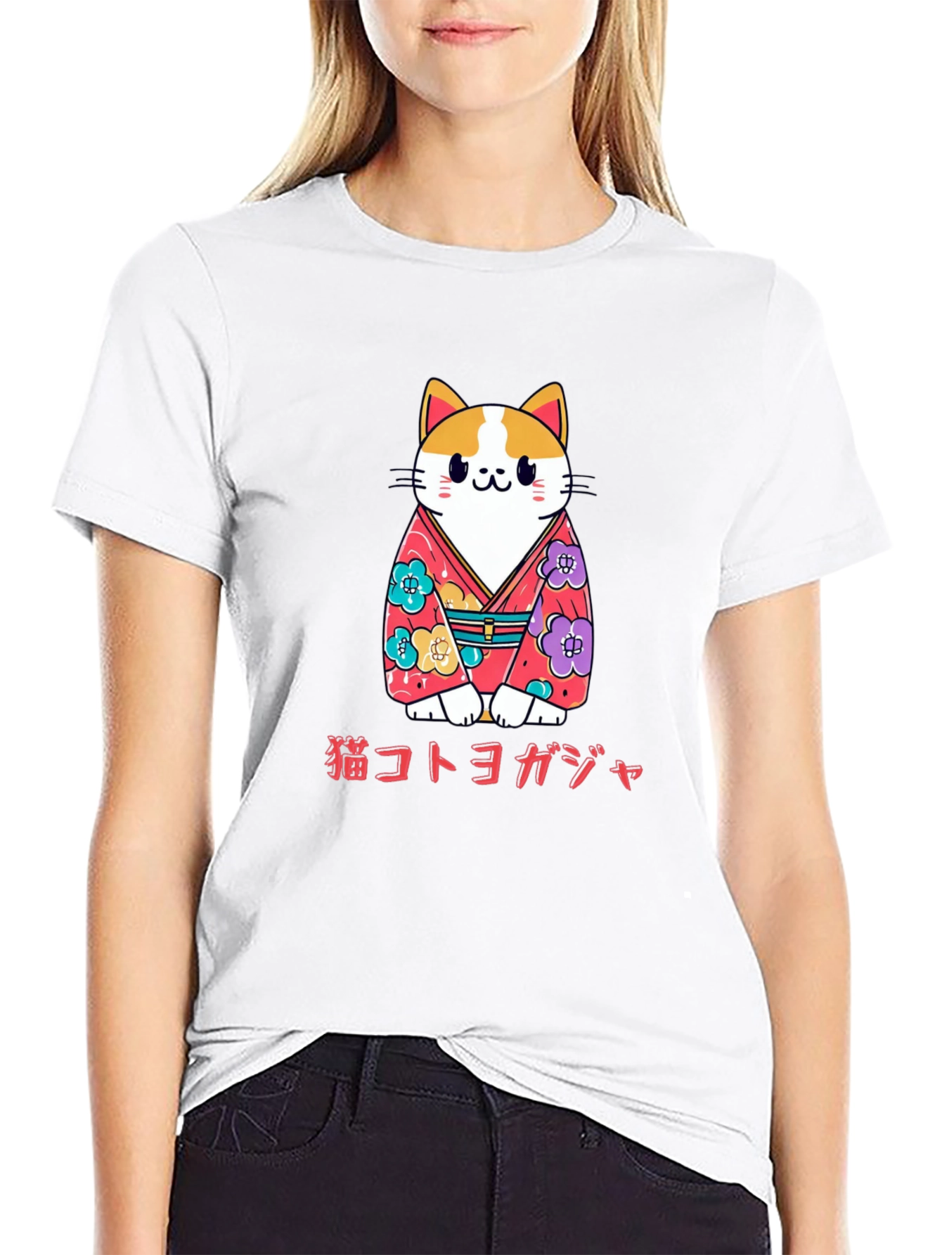 Cat Kimono T-Shirt Japanese Style