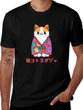 Cat Kimono T-Shirt Japanese Style