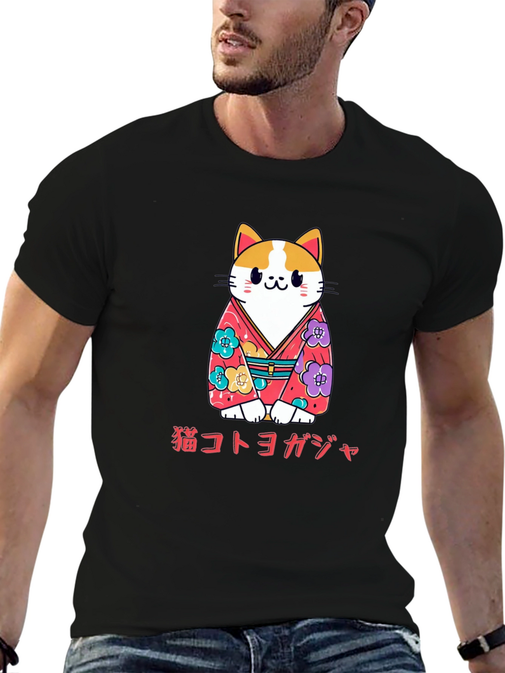 Cat Kimono T-Shirt Japanese Style