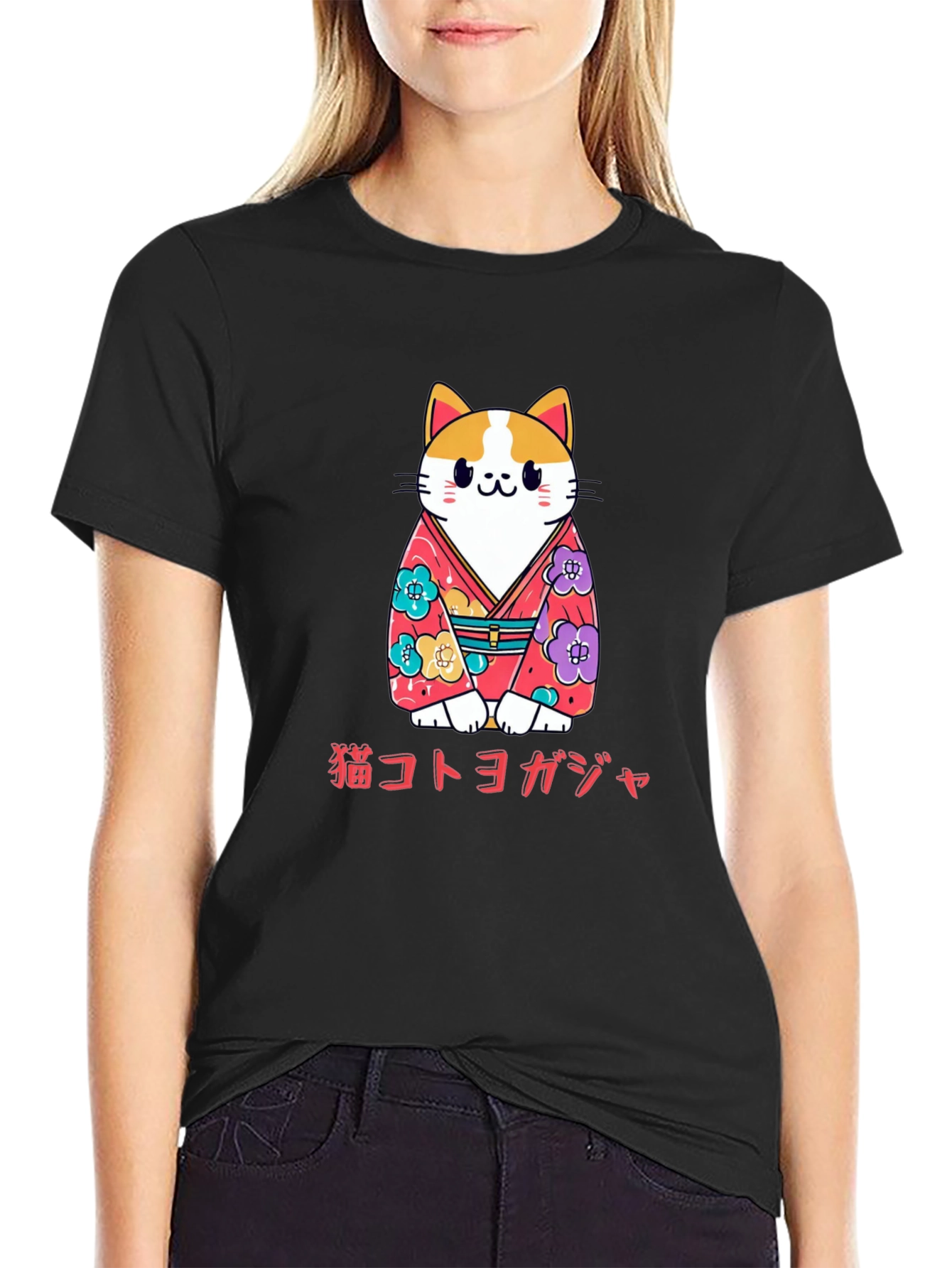 Cat Kimono T-Shirt Japanese Style