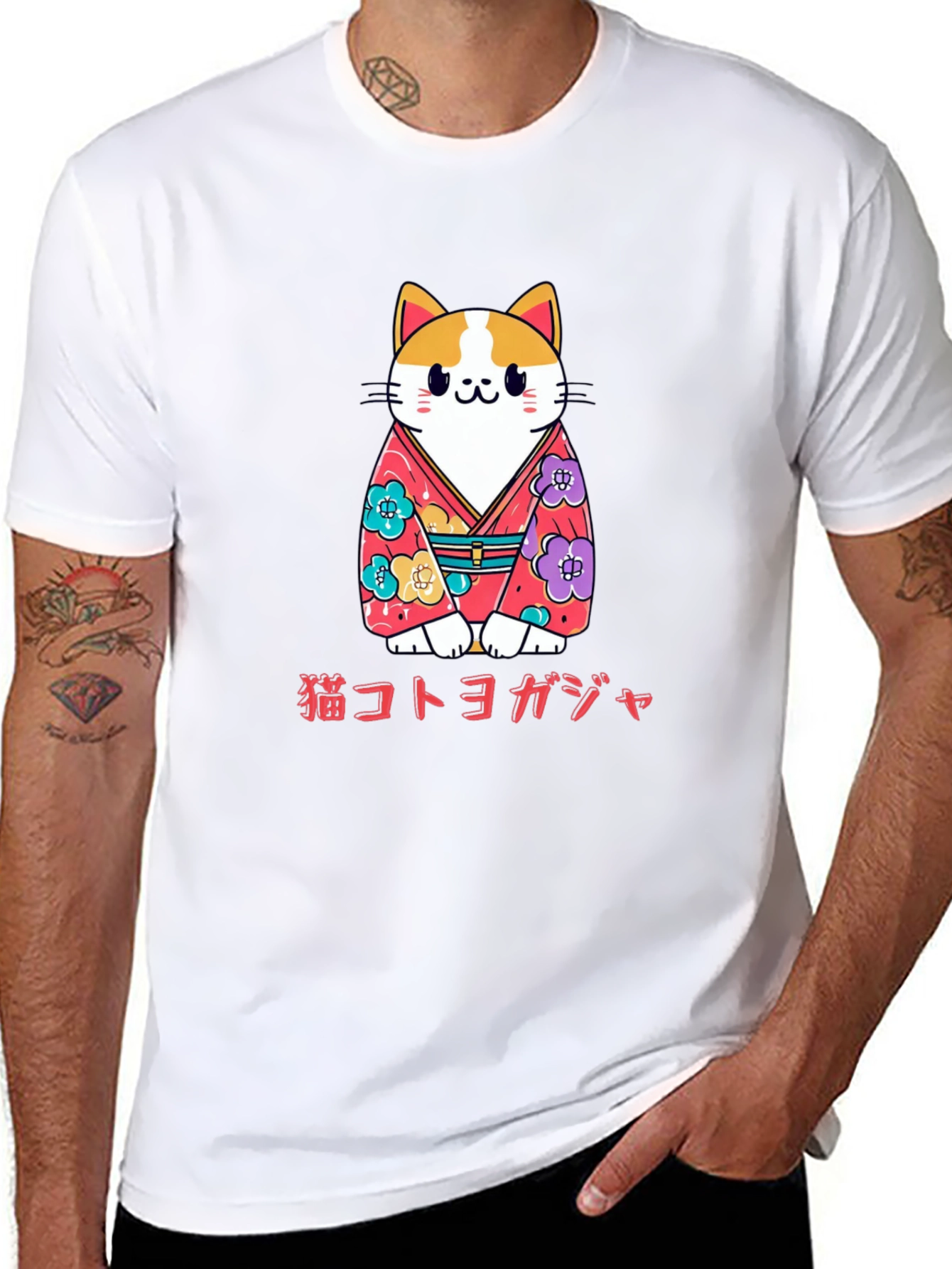 Cat Kimono T-Shirt Japanese Style