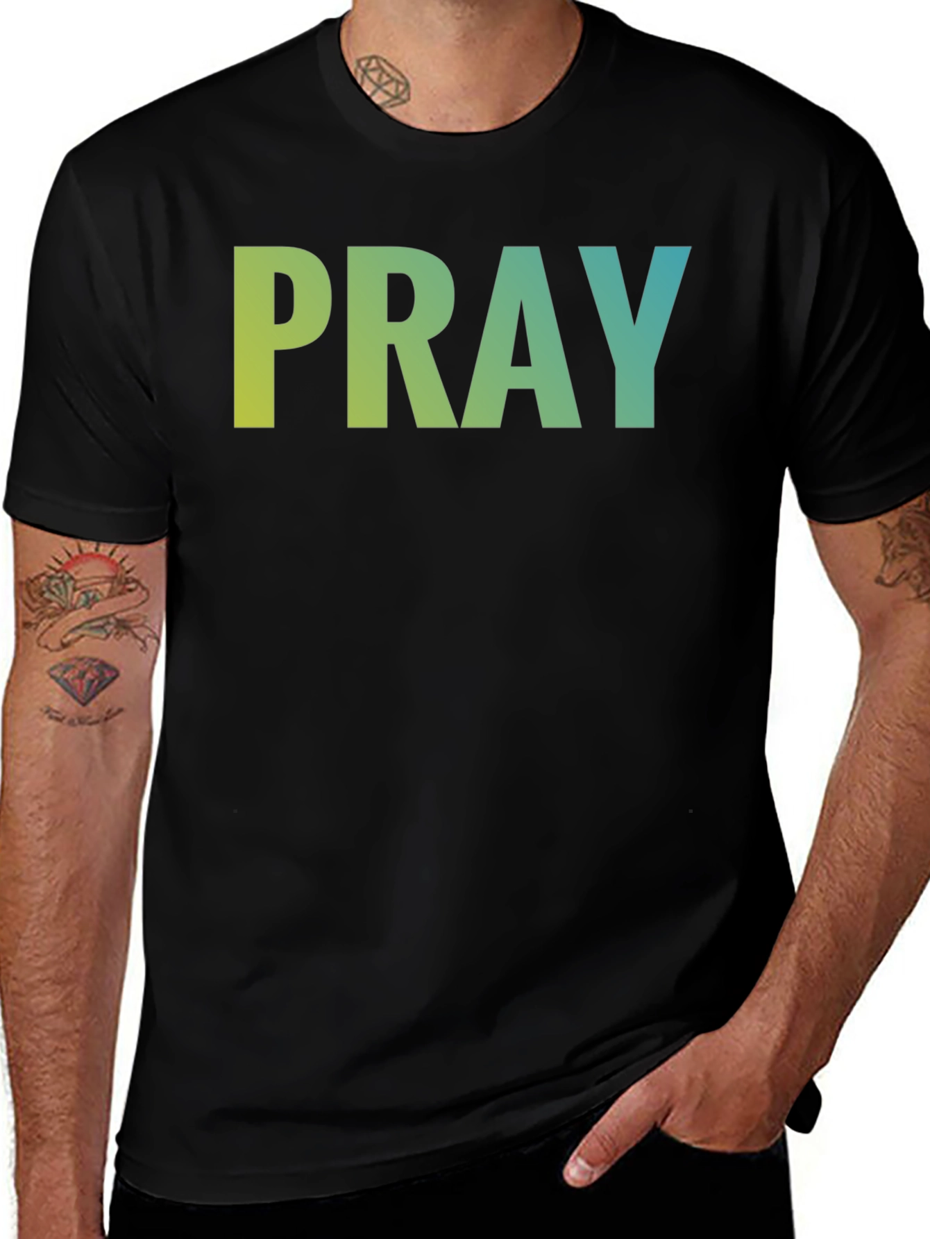 Pray Graphic Tee - Black Cotton Blend T-Shirt