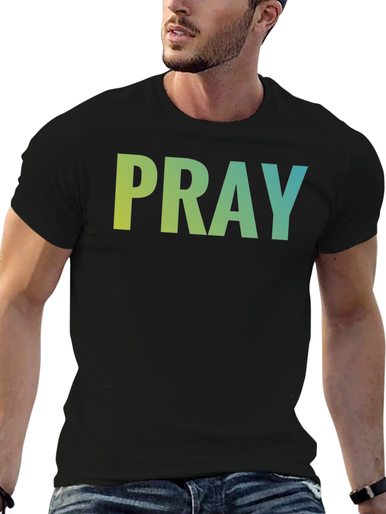 Pray Graphic Tee - Black Cotton Blend T-Shirt