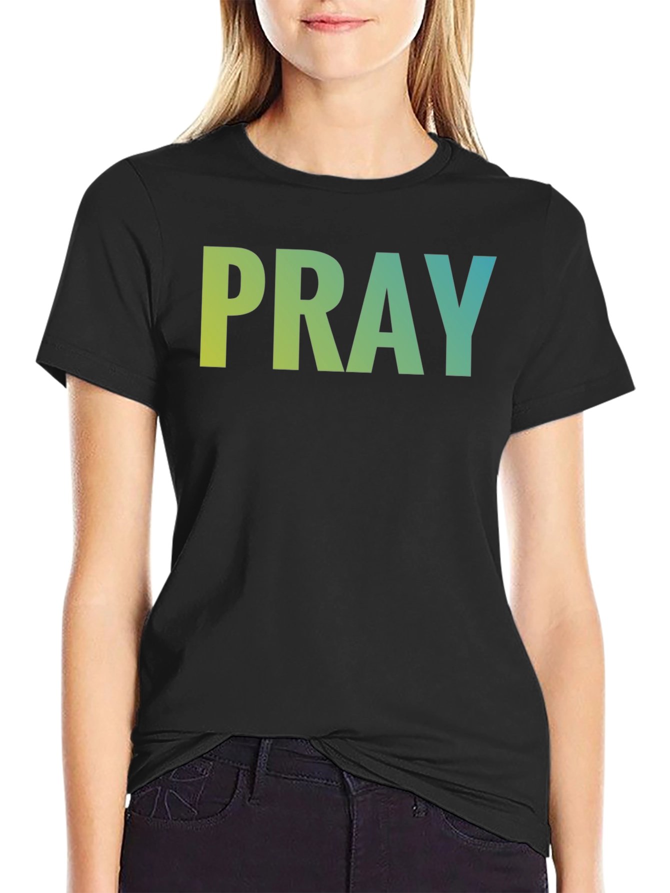 Pray Graphic Tee - Black Cotton Blend T-Shirt