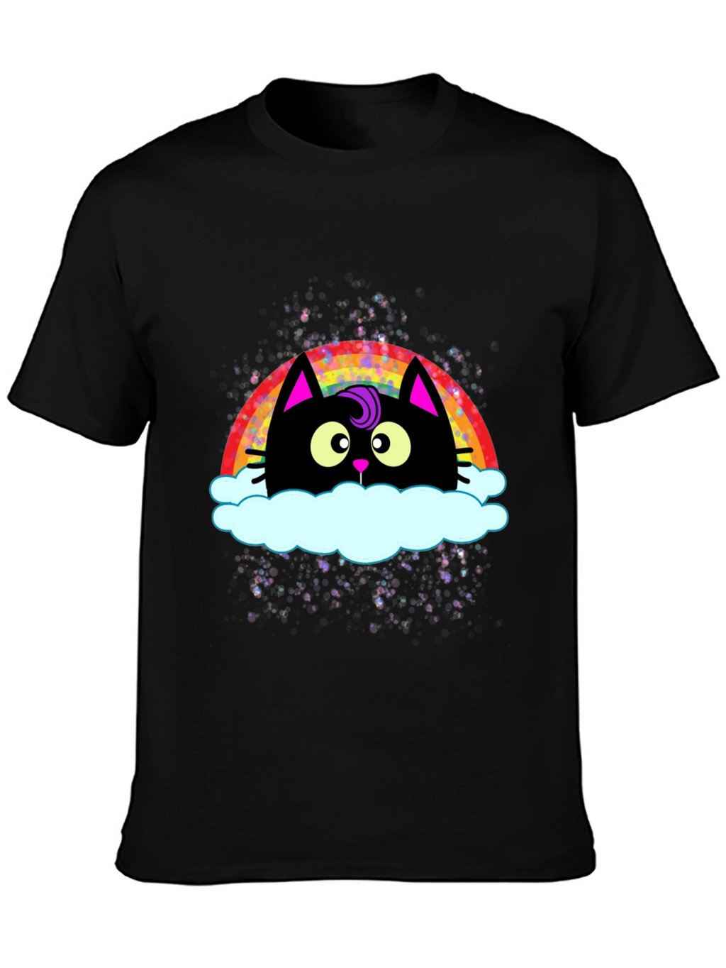 Rainbow Cat Cloud Graphic T-Shirt - Trendy Casual Tee