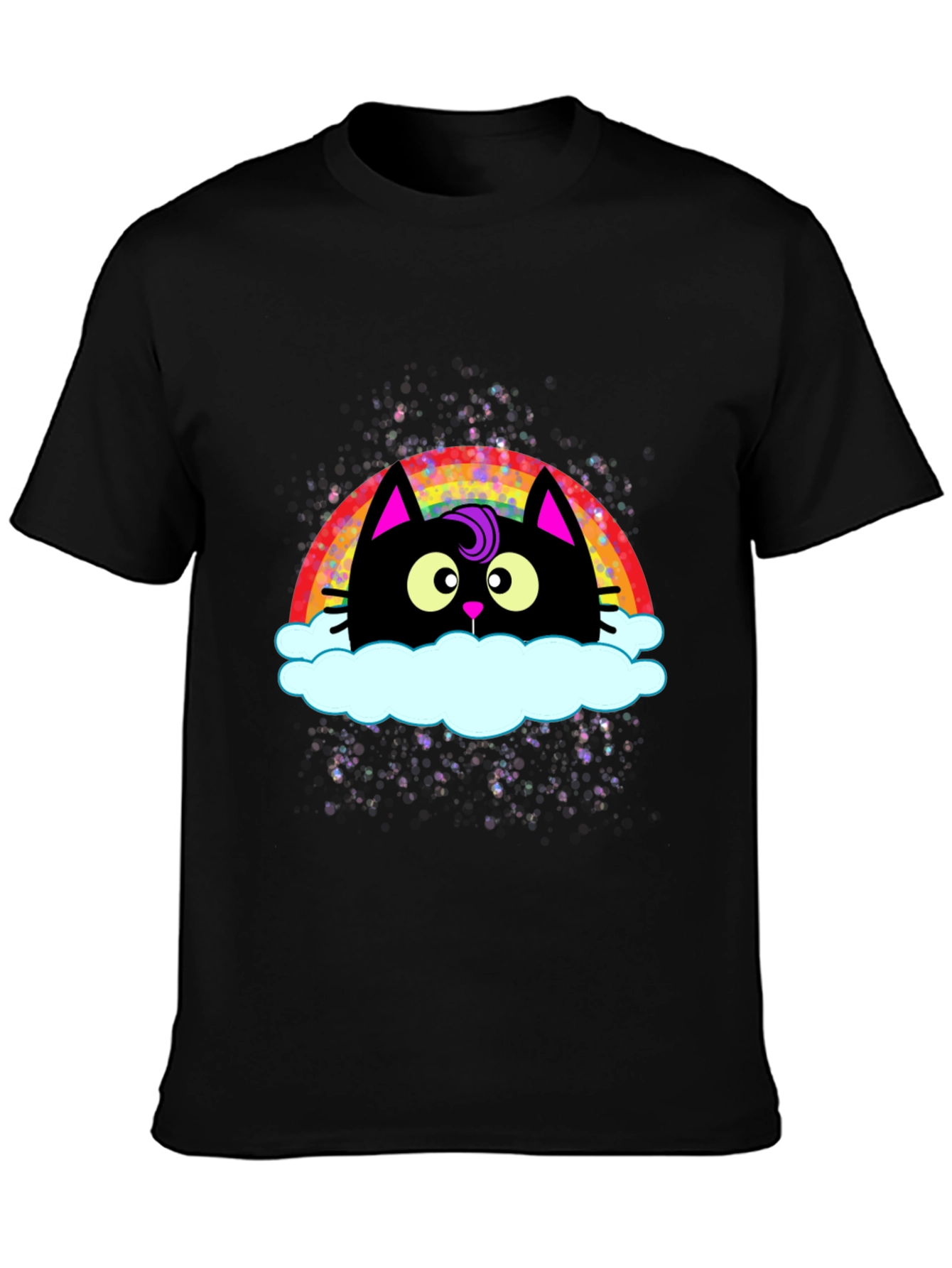 Rainbow Cat Cloud Graphic T-Shirt - Trendy Casual Tee