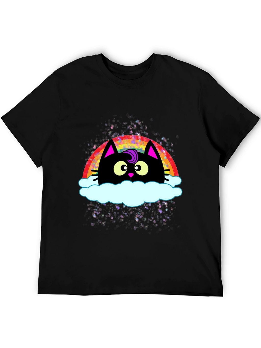 Rainbow Cat Cloud Graphic T-Shirt - Trendy Casual Tee