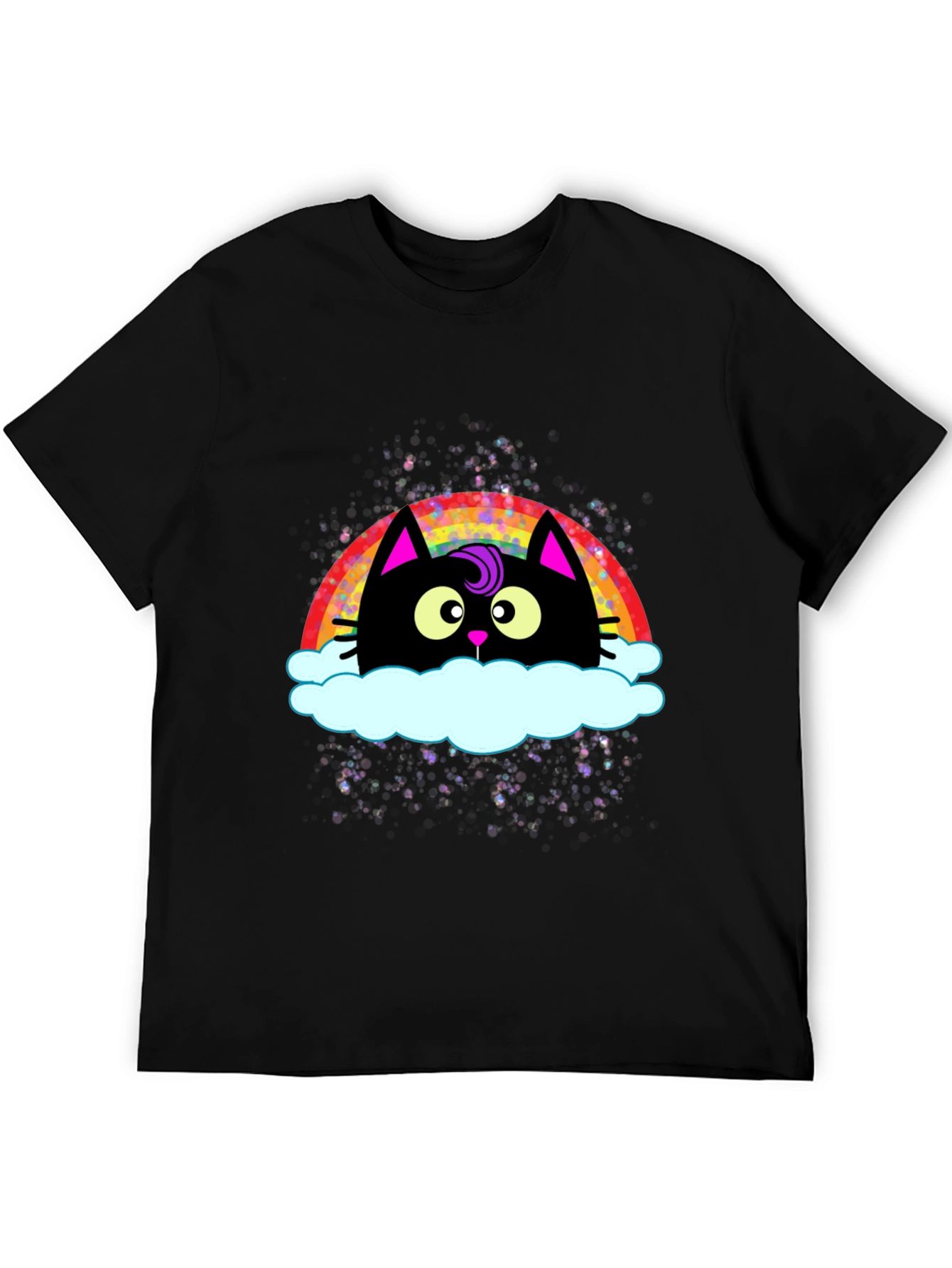 Rainbow Cat Cloud Graphic T-Shirt - Trendy Casual Tee