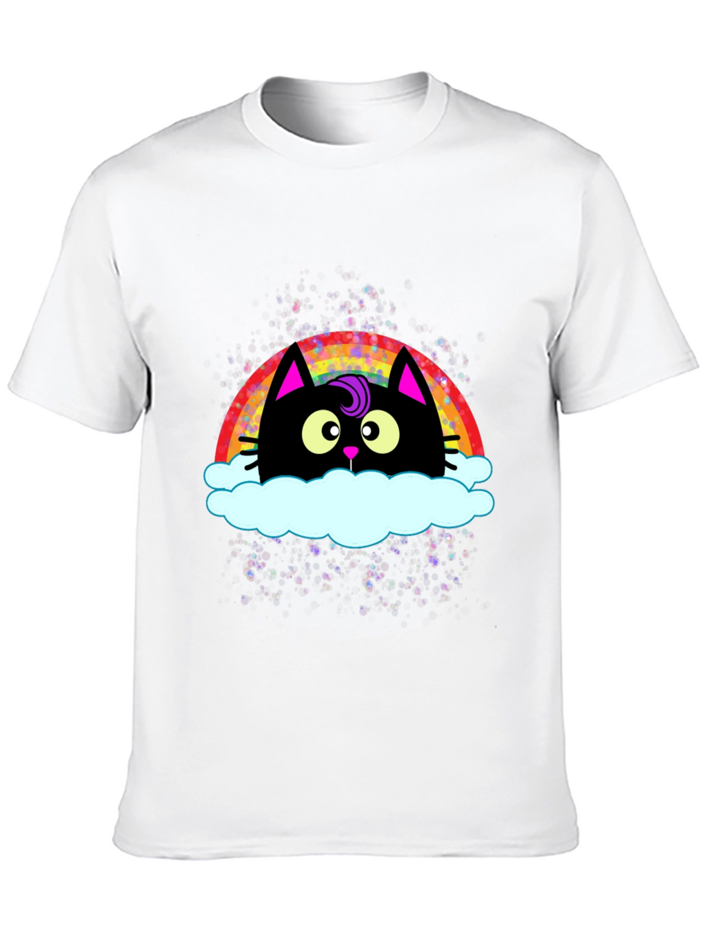 Rainbow Cat Cloud Graphic T-Shirt - Trendy Casual Tee