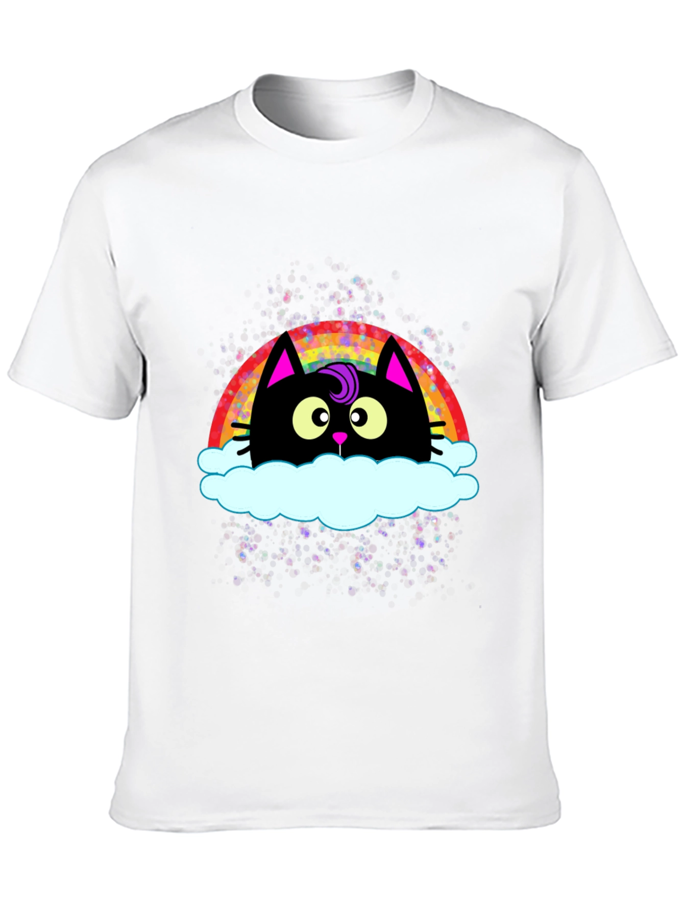 Rainbow Cat Cloud Graphic T-Shirt - Trendy Casual Tee