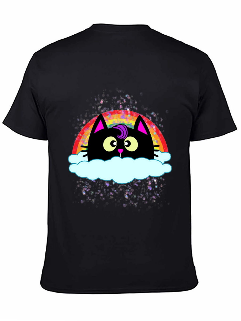 Rainbow Cat Cloud Graphic T-Shirt - Trendy Casual Tee