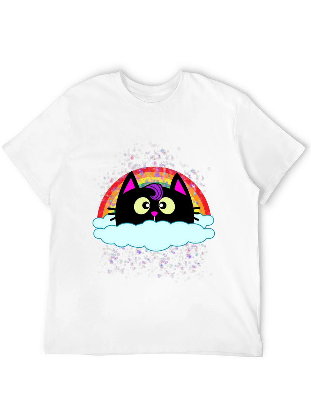 Rainbow Cat Cloud Graphic T-Shirt - Trendy Casual Tee