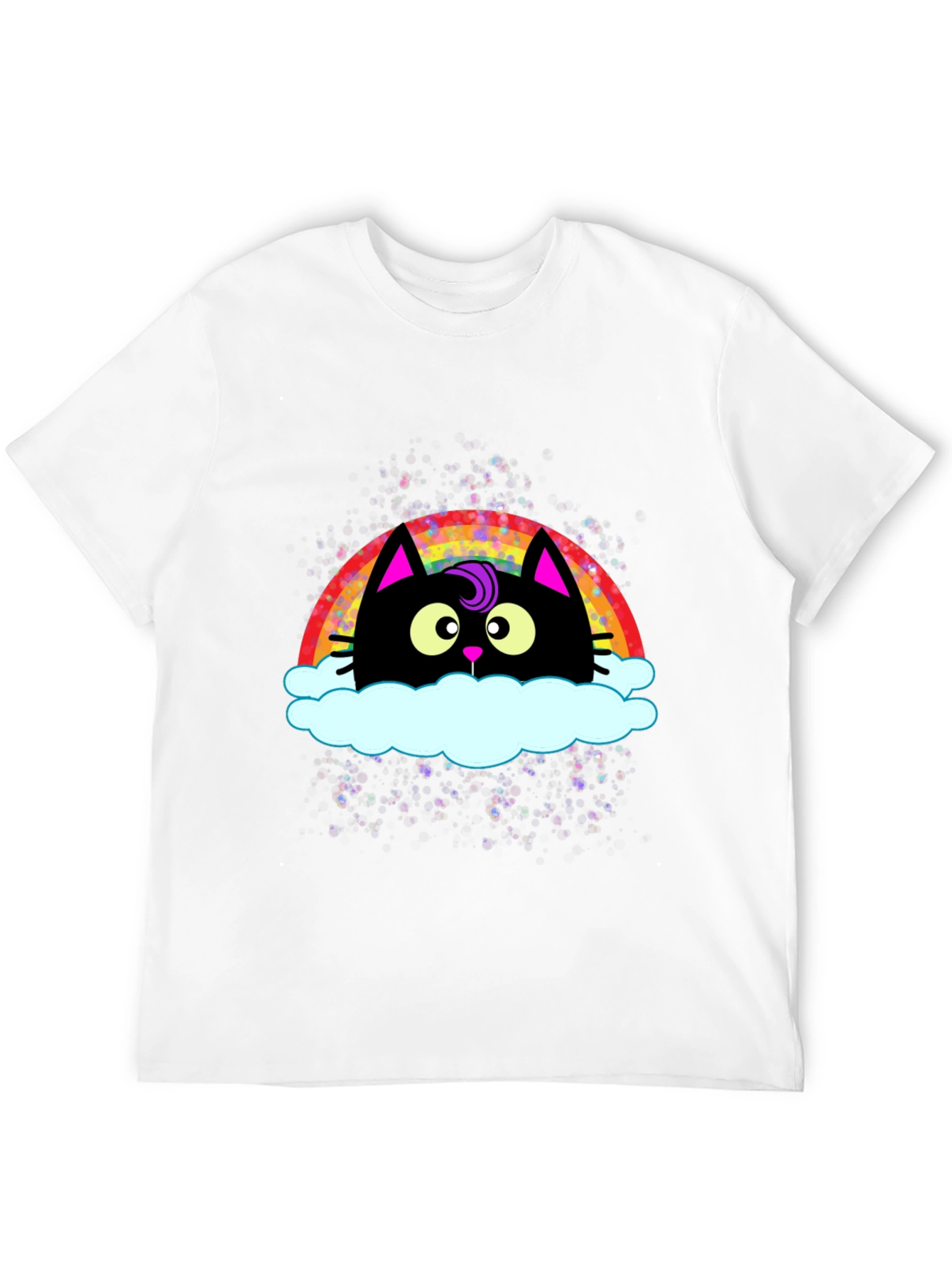 Rainbow Cat Cloud Graphic T-Shirt - Trendy Casual Tee