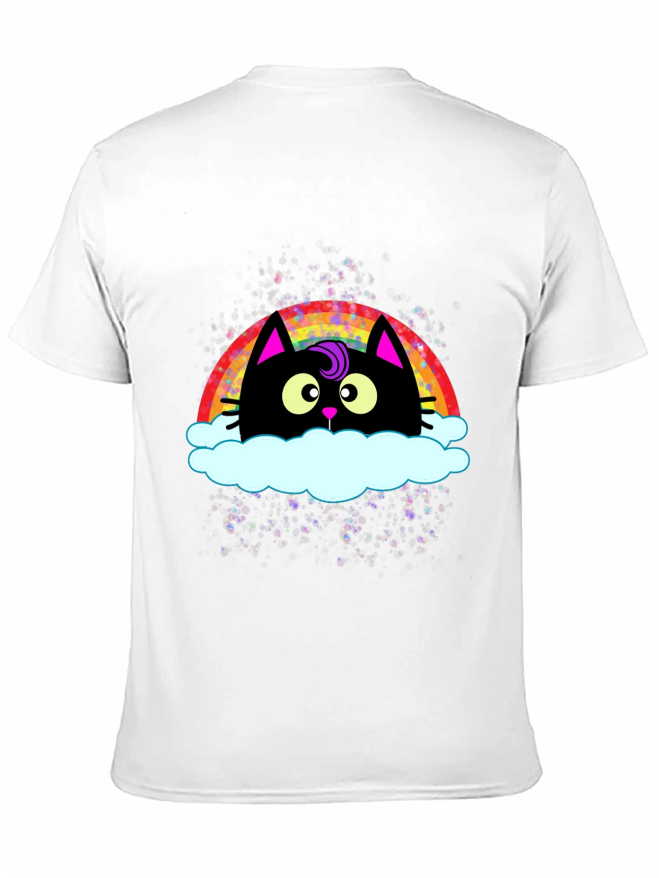 Rainbow Cat Cloud Graphic T-Shirt - Trendy Casual Tee