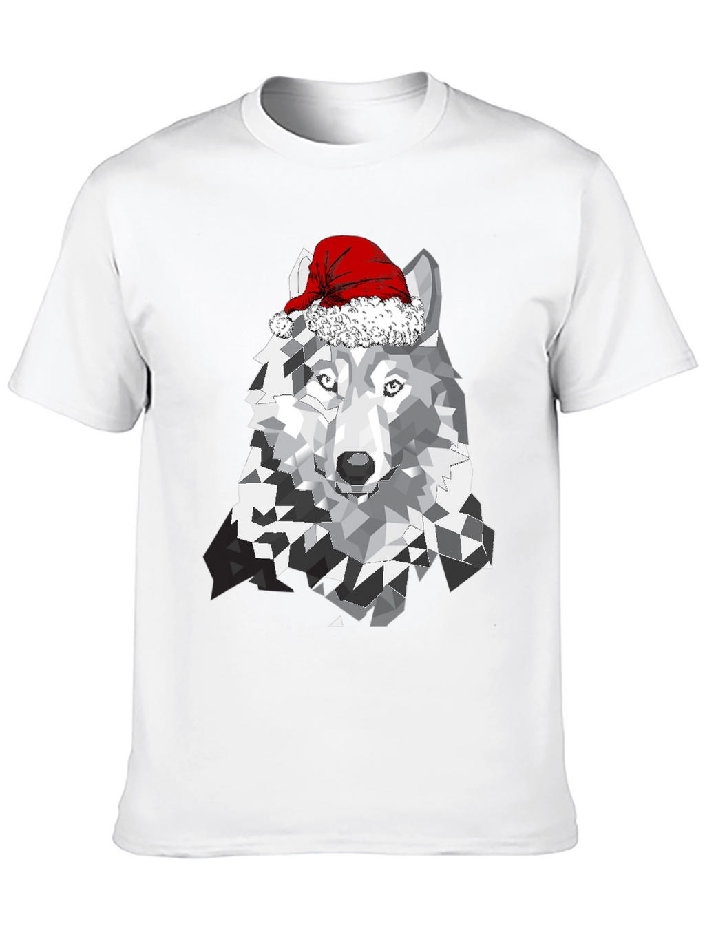 Wolf with Santa Hat Graphic T-Shirt