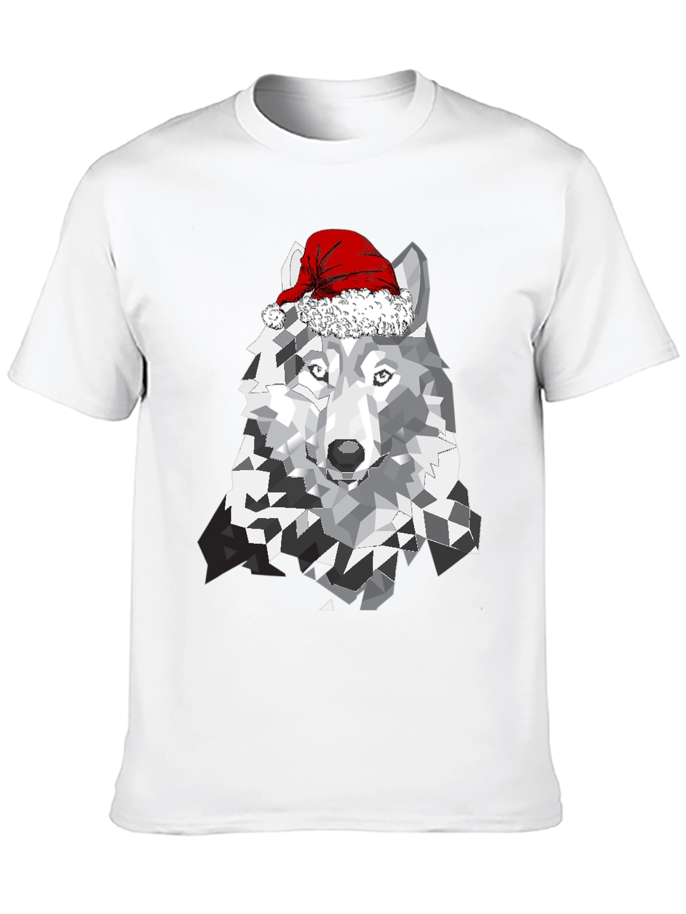 Wolf with Santa Hat Graphic T-Shirt