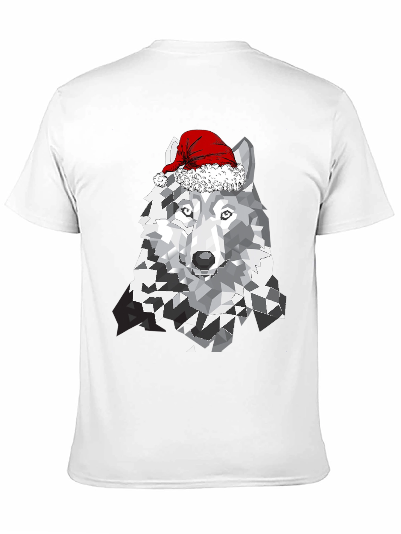 Wolf with Santa Hat Graphic T-Shirt