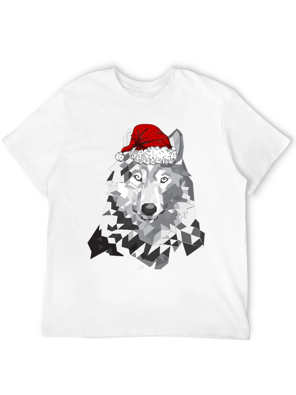Wolf with Santa Hat Graphic T-Shirt