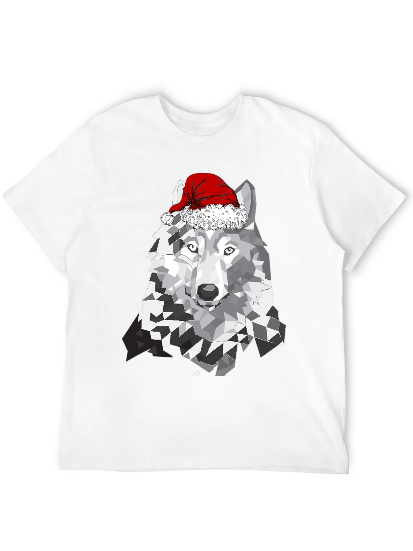 Wolf with Santa Hat Graphic T-Shirt