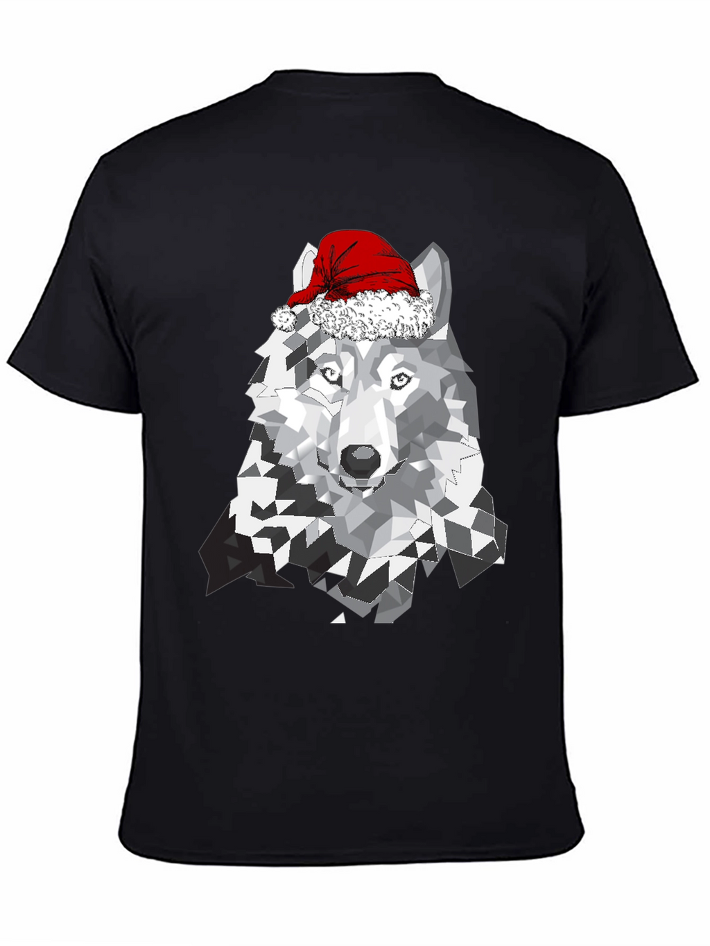 Wolf with Santa Hat Graphic T-Shirt