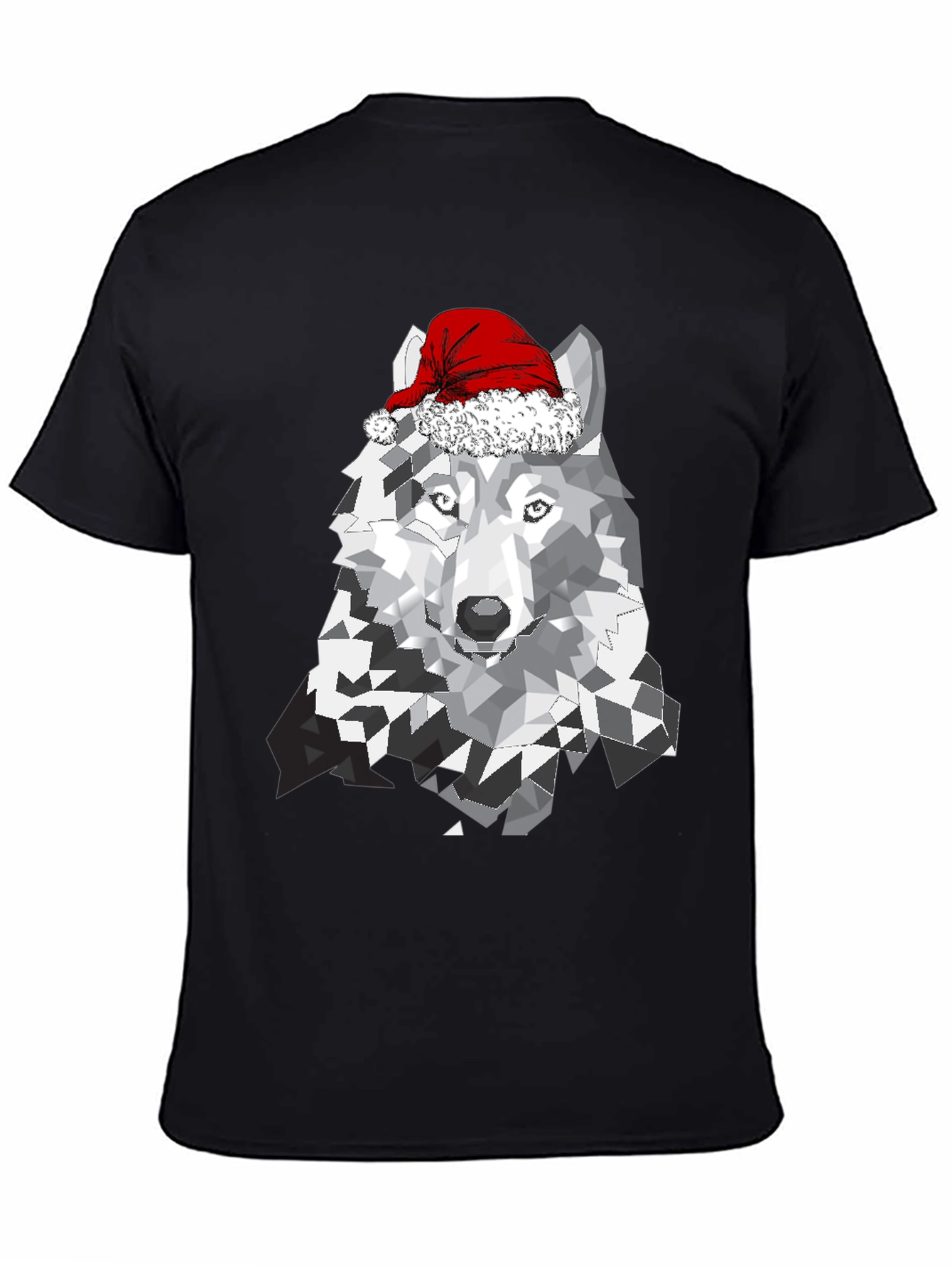 Wolf with Santa Hat Graphic T-Shirt