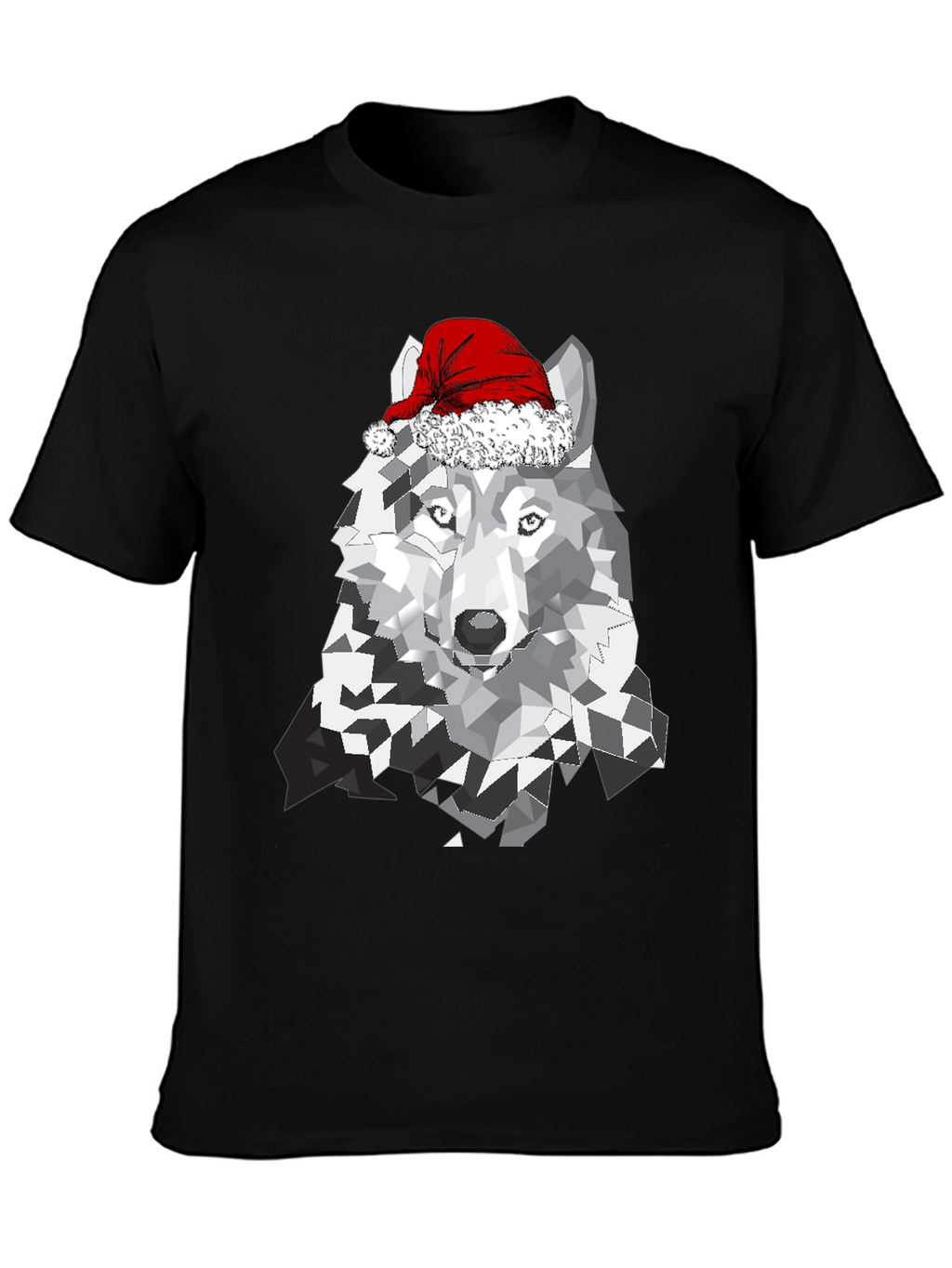 Wolf with Santa Hat Graphic T-Shirt