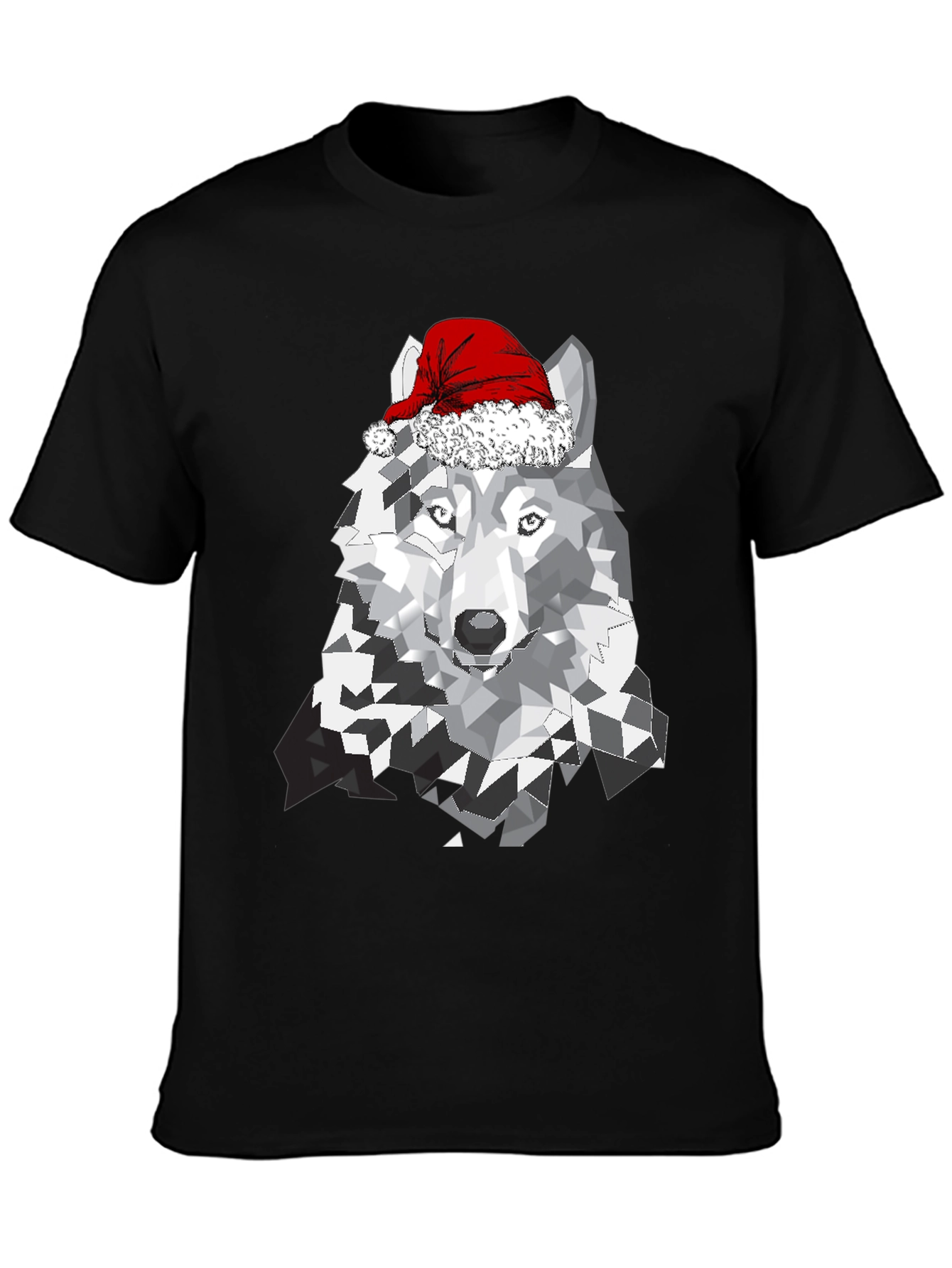 Wolf with Santa Hat Graphic T-Shirt