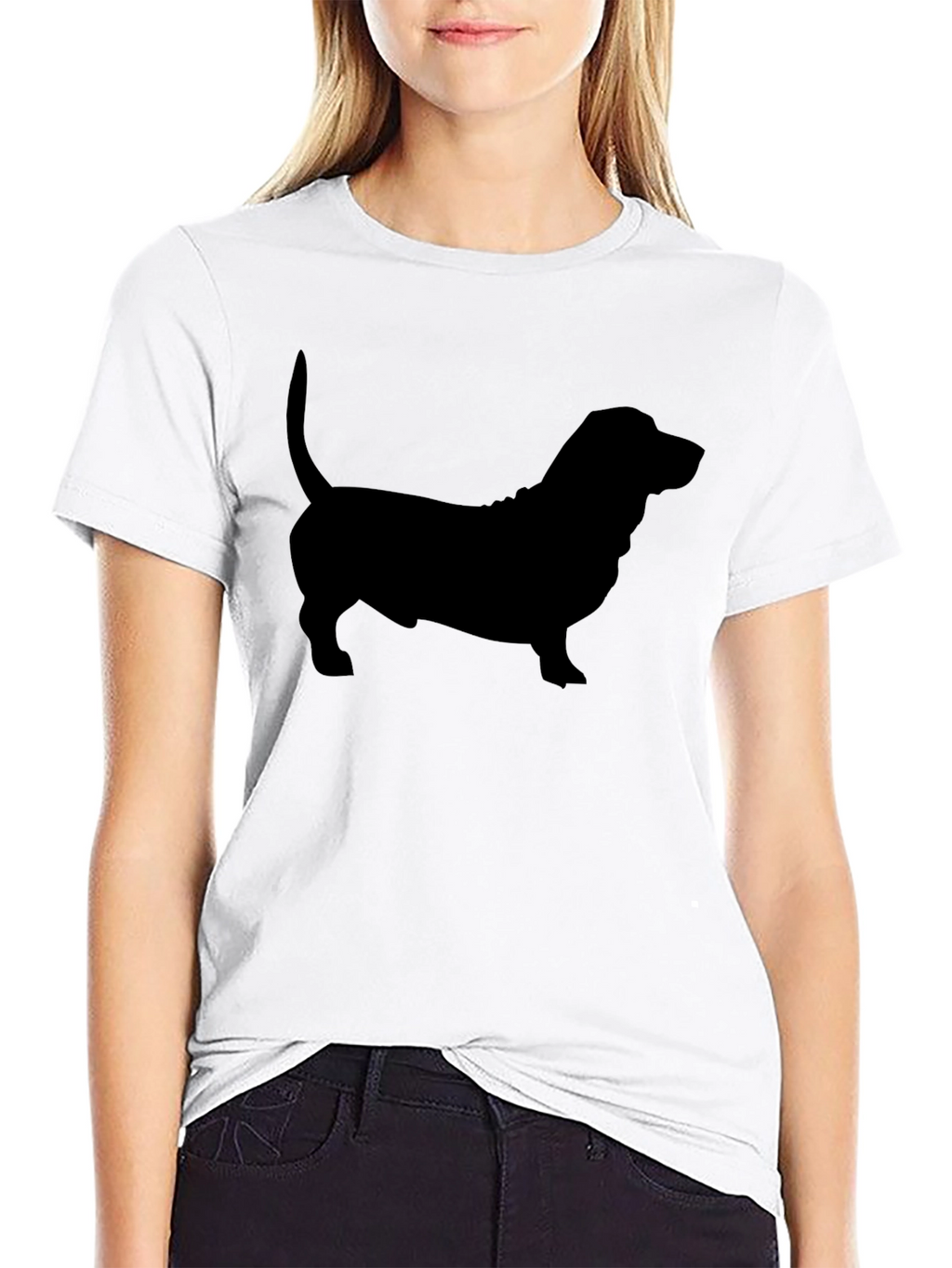 Basset Hound Silhouette Tee - Black Cotton Blend