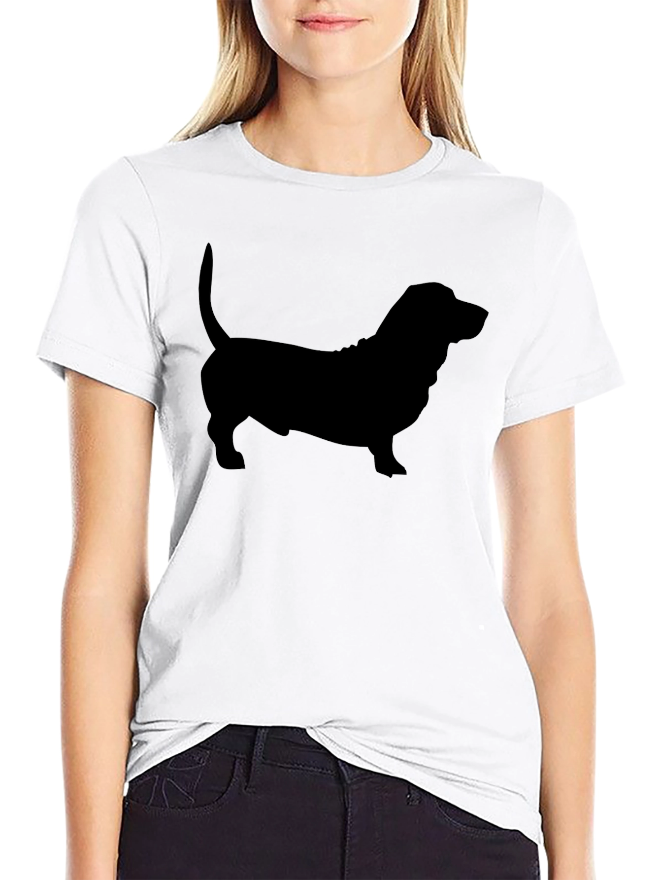 Basset Hound Silhouette Tee - Black Cotton Blend