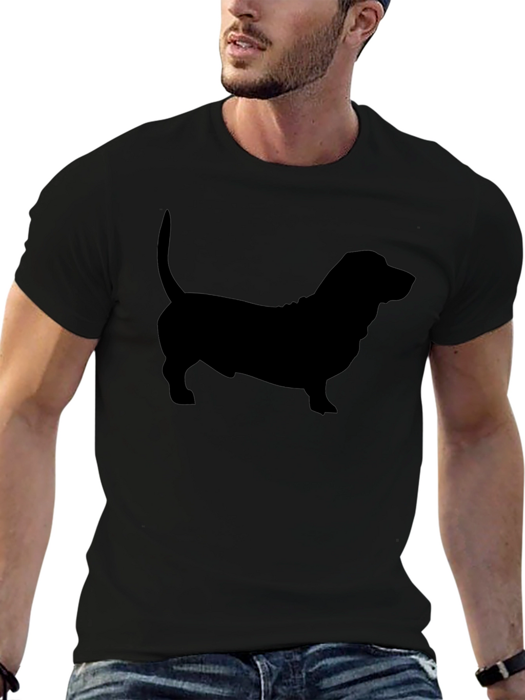 Basset Hound Silhouette Tee - Black Cotton Blend