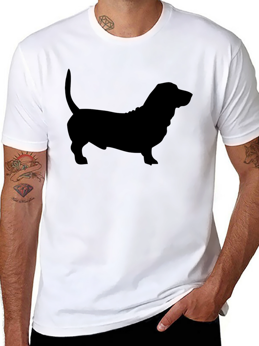Basset Hound Silhouette Tee - Black Cotton Blend