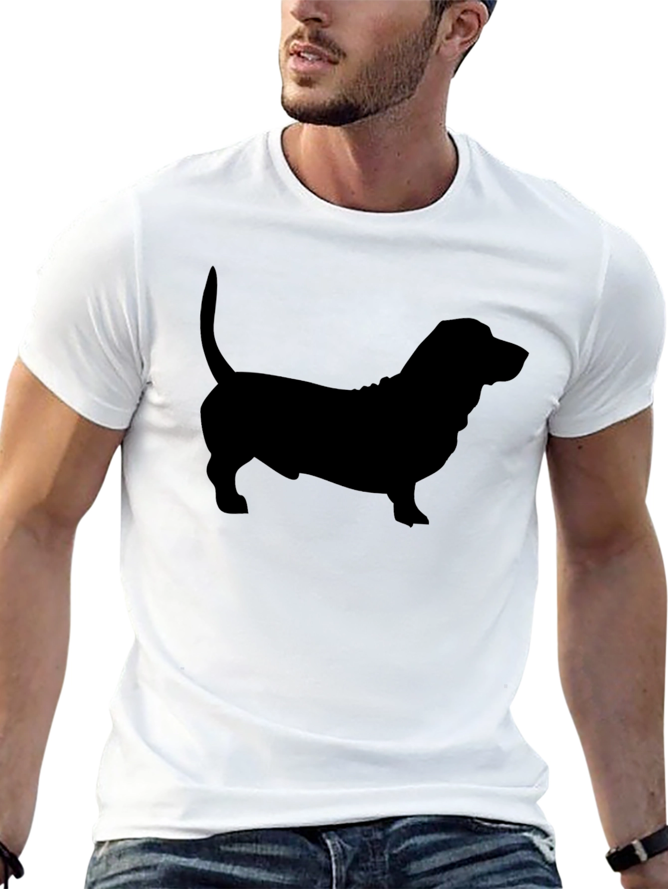 Basset Hound Silhouette Tee - Black Cotton Blend