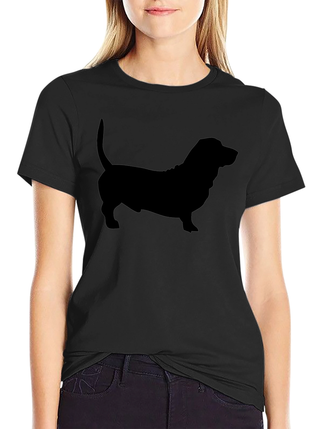 Basset Hound Silhouette Tee - Black Cotton Blend