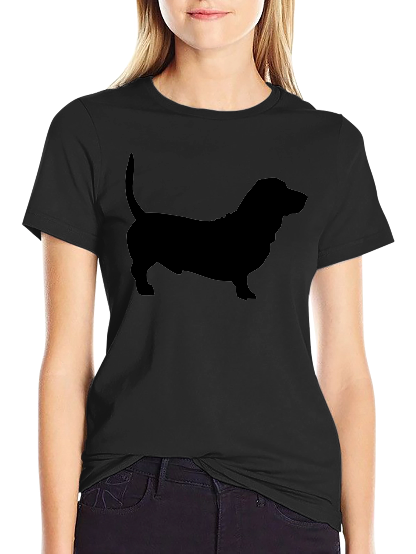 Basset Hound Silhouette Tee - Black Cotton Blend