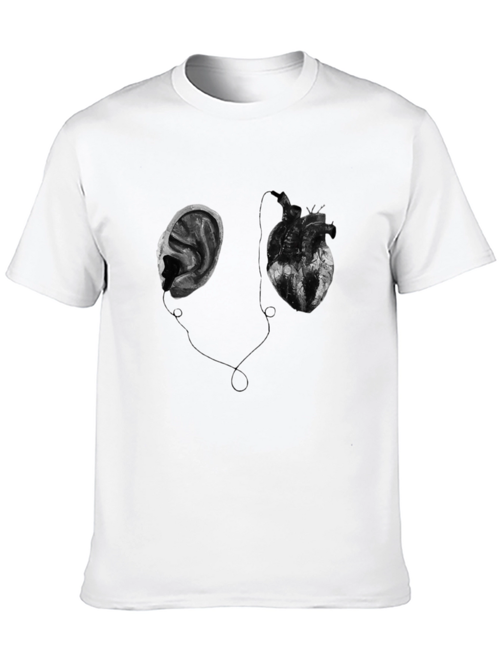 Heart & Ear Graphic Tee - Black Cotton T-Shirt