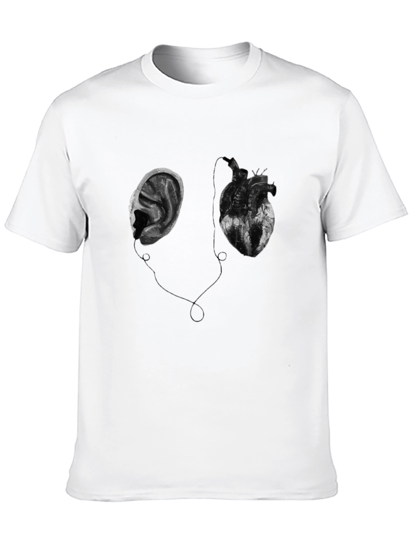 Heart & Ear Graphic Tee - Black Cotton T-Shirt