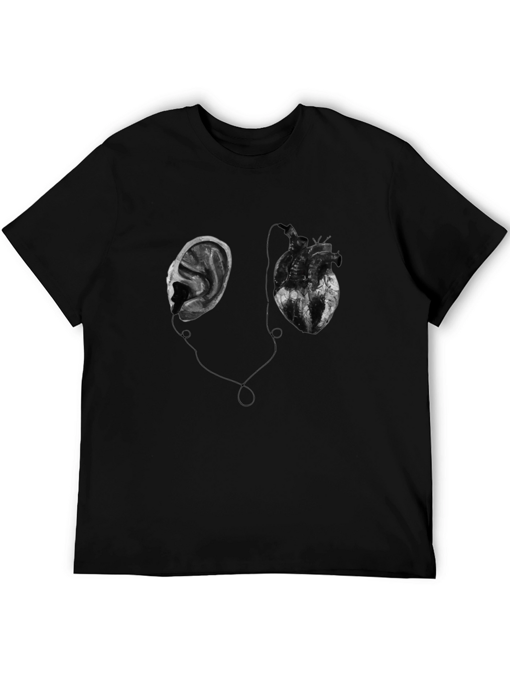 Heart & Ear Graphic Tee - Black Cotton T-Shirt