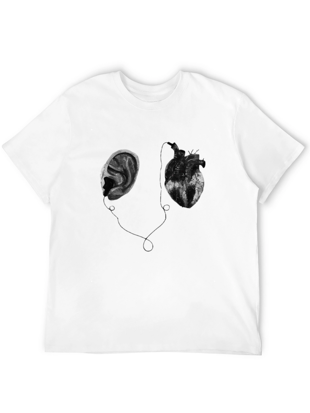 Heart & Ear Graphic Tee - Black Cotton T-Shirt