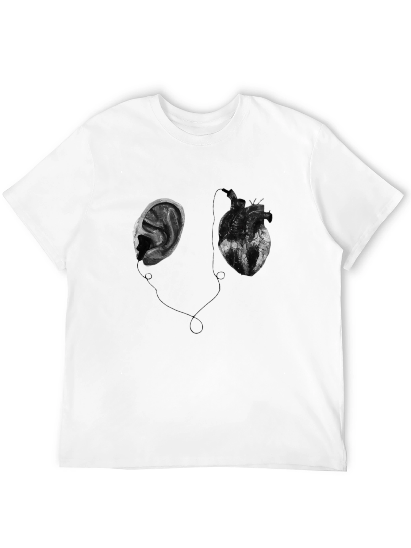 Heart & Ear Graphic Tee - Black Cotton T-Shirt