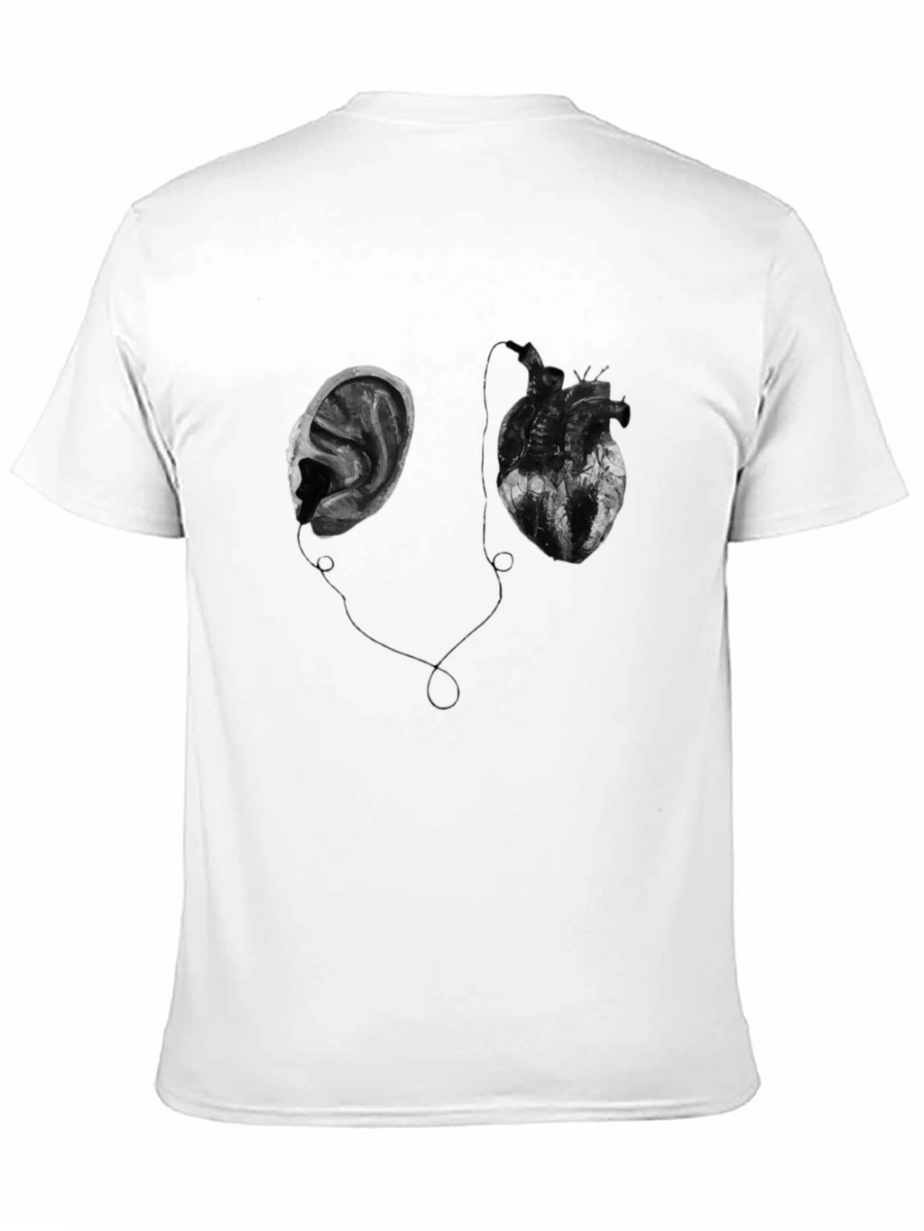 Heart & Ear Graphic Tee - Black Cotton T-Shirt