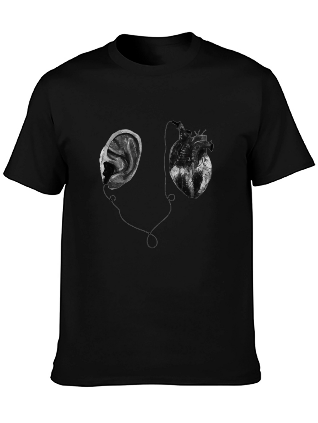 Heart & Ear Graphic Tee - Black Cotton T-Shirt
