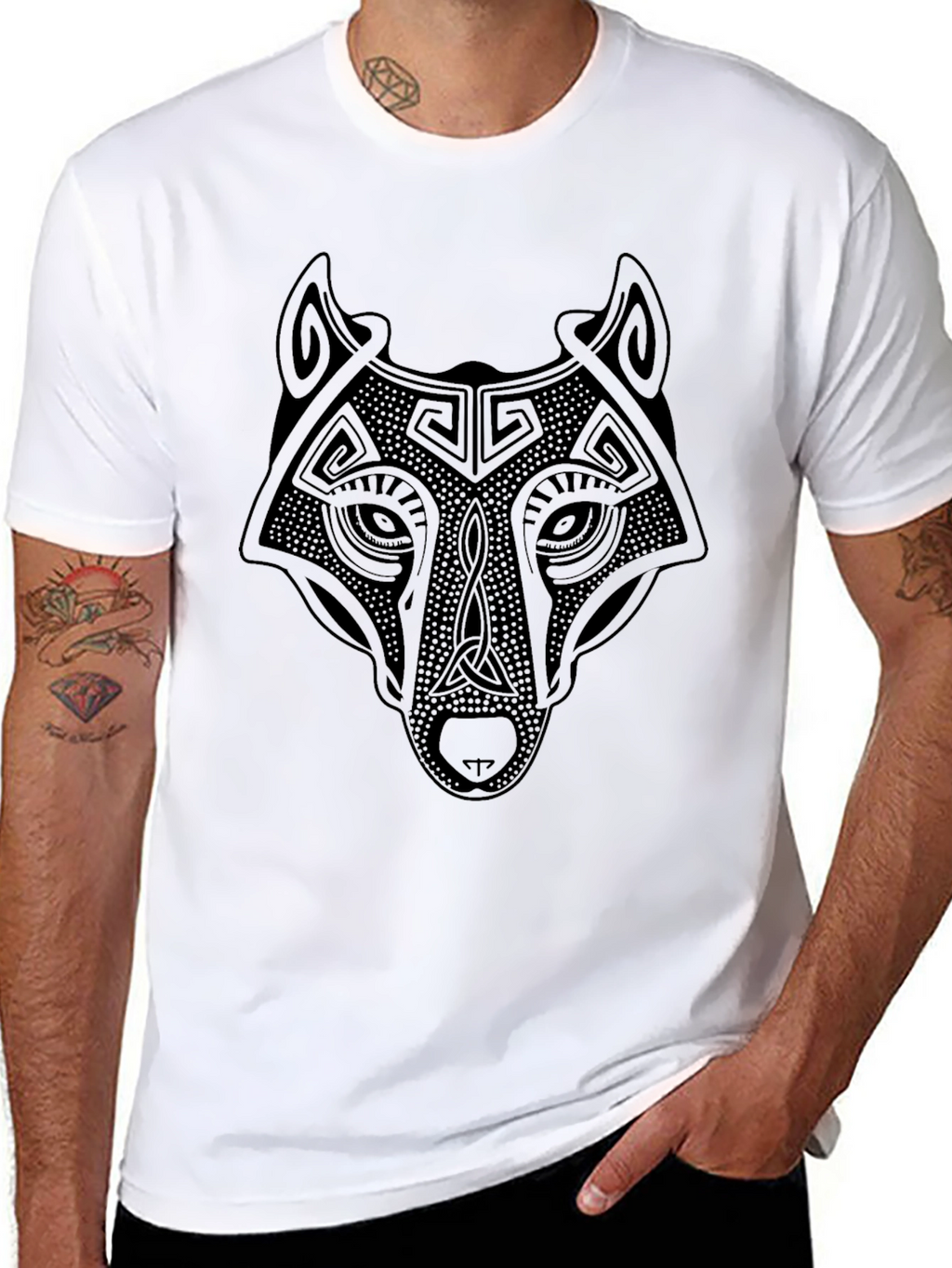Celtic Wolf Graphic T-Shirt - Black