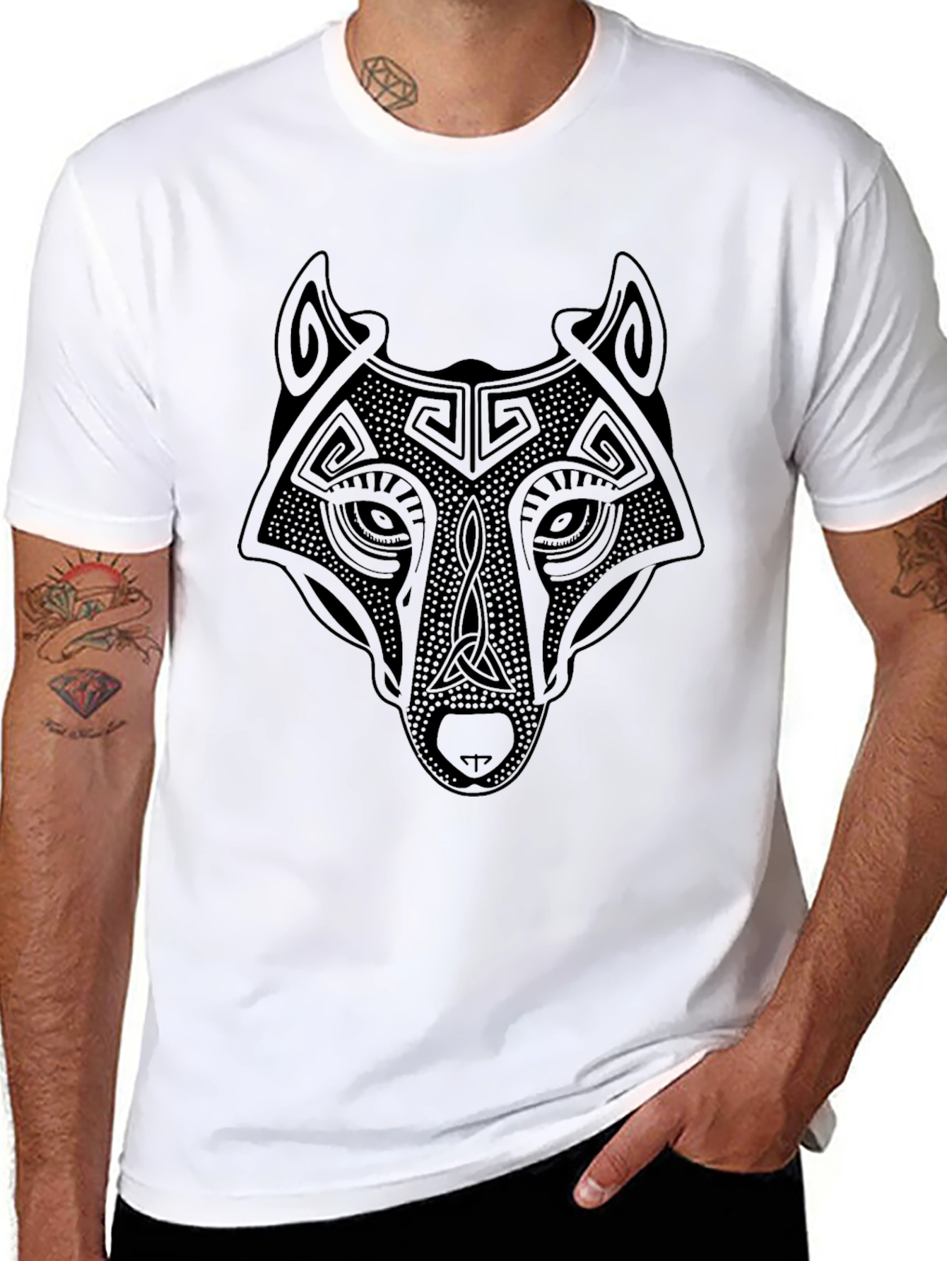Celtic Wolf Graphic T-Shirt - Black