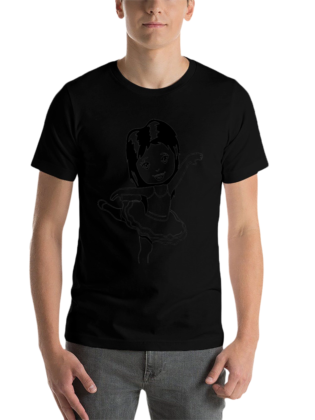 Ballerina Girl Graphic Tee - Black Cotton Casual