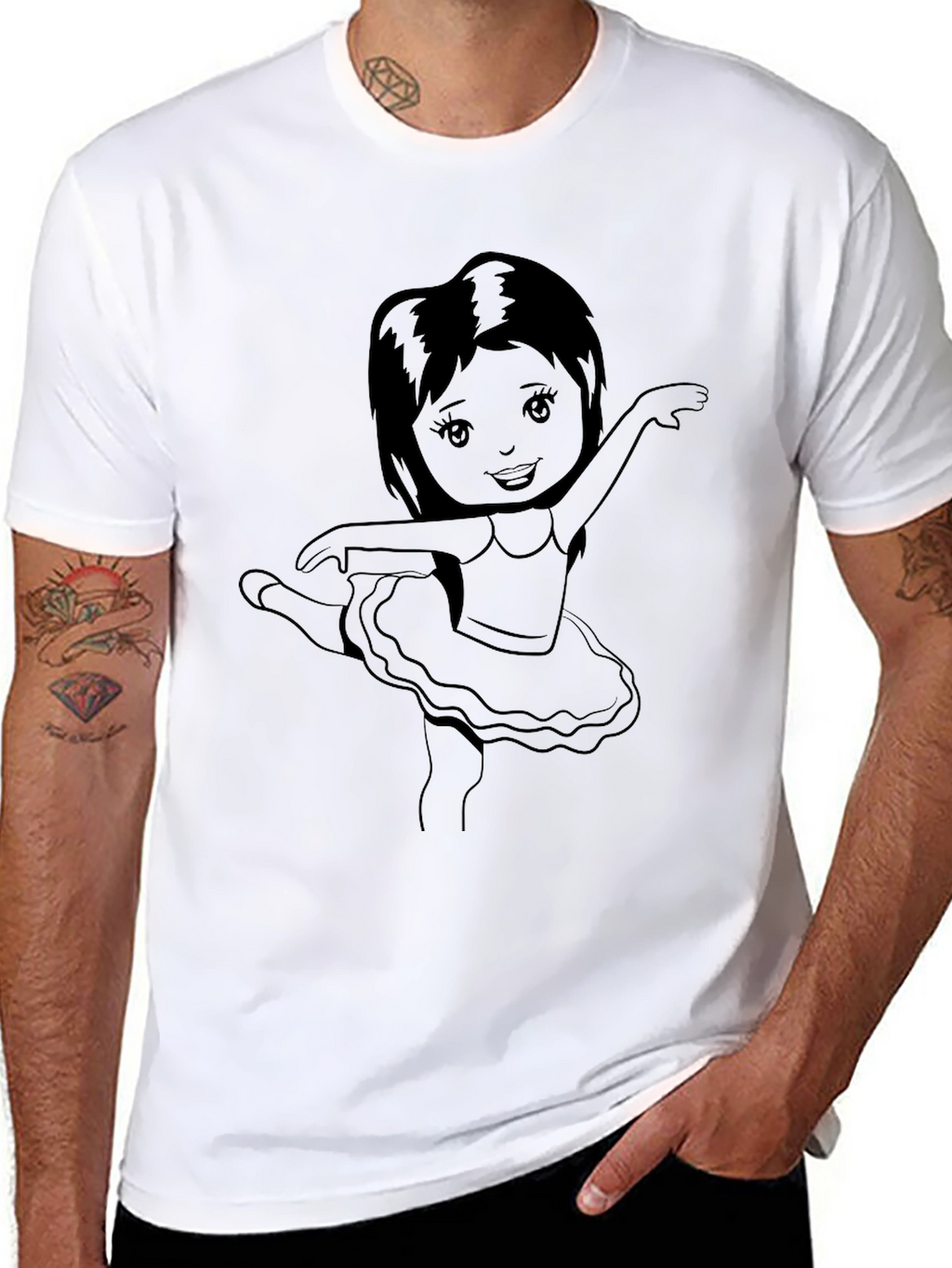 Ballerina Girl Graphic Tee - Black Cotton Casual
