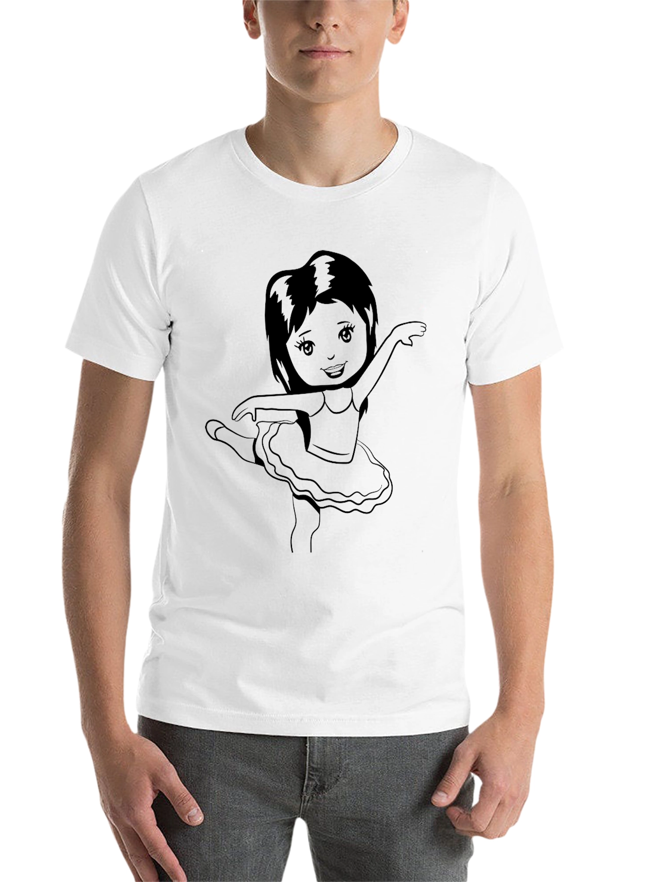 Ballerina Girl Graphic Tee - Black Cotton Casual